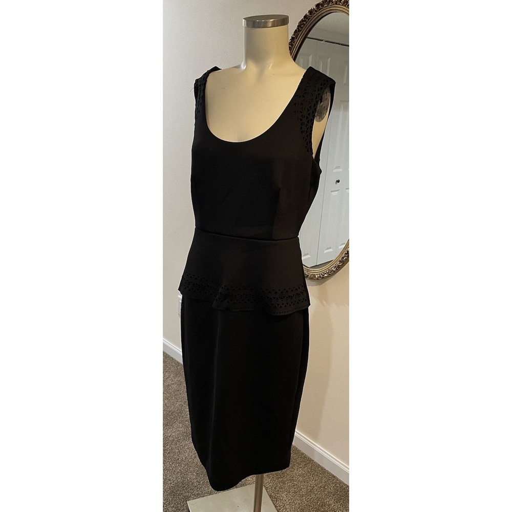Metaphor Peplum Tiered Cut Out Sleeveless Midi Dress Black Size Medium LBD